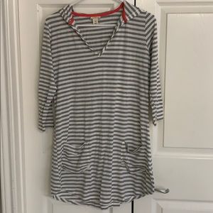 Akini Gray Ivory Hooded Knit Swim Cover Dress